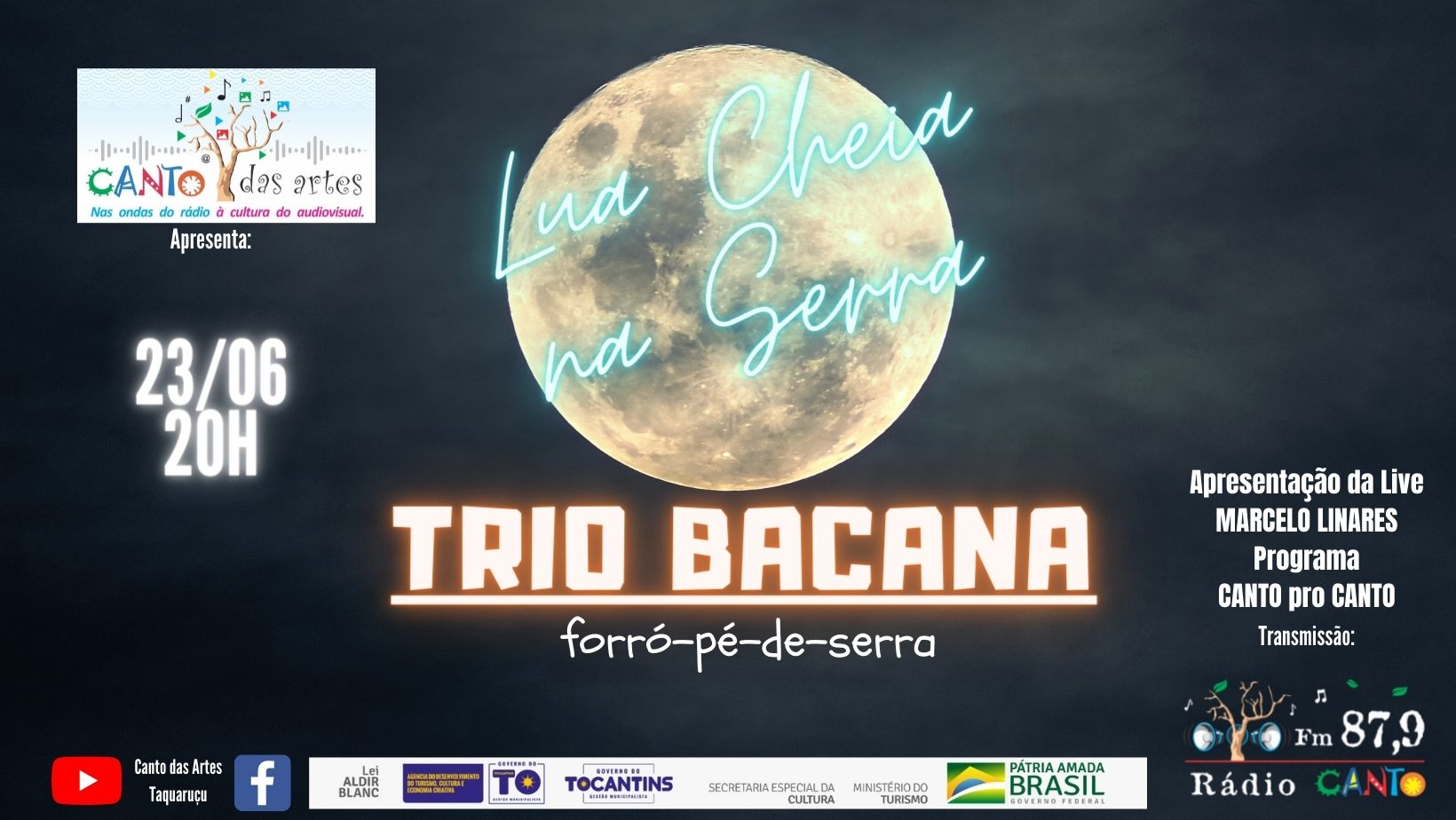 “Lua Cheia na Serra” em Taquaruçu com show do TRIO BACANA