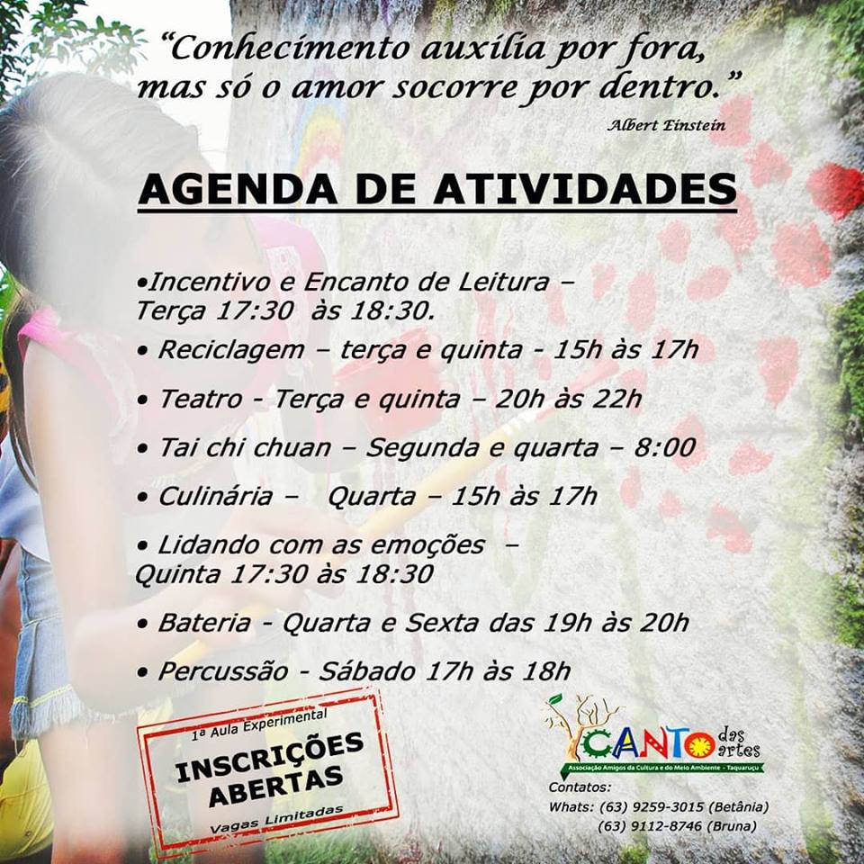 Agenda de Atividades do Canto das Artes 2019